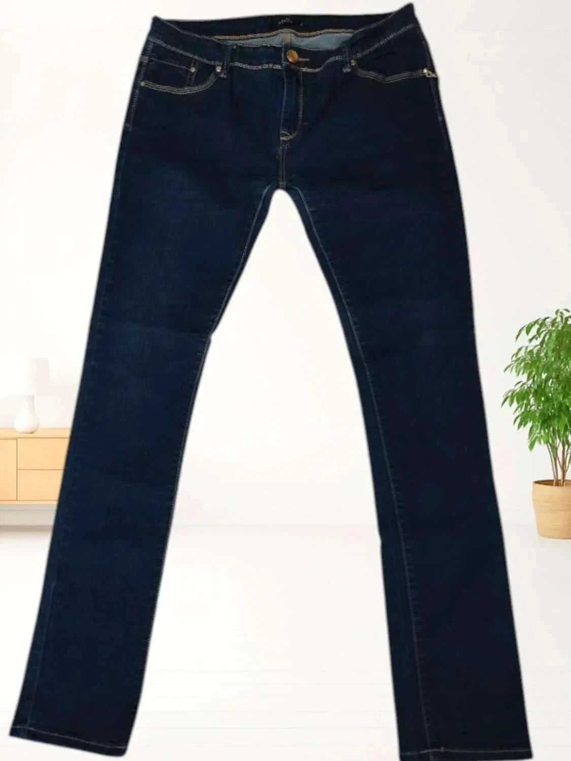 Jean novo Agathe Velmont - corte slim - cintura alta - elástico - azul marinho – photo 9